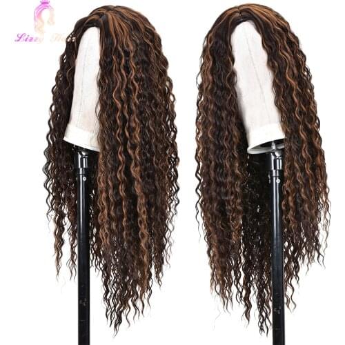 26"Long Hair Synthetic Deep Kinky Curly Wig For Black/White Women Omber Glueless Cosplay Wigs With Prelucked Hairline Lizzy Hiar