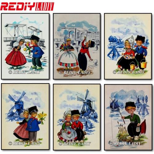 REDIY LADIY Diamond Embroidery Boy and Girl Holland Home Decoration Resin Diamond Painting Mosaic Kits Needlework Crafts Gifts