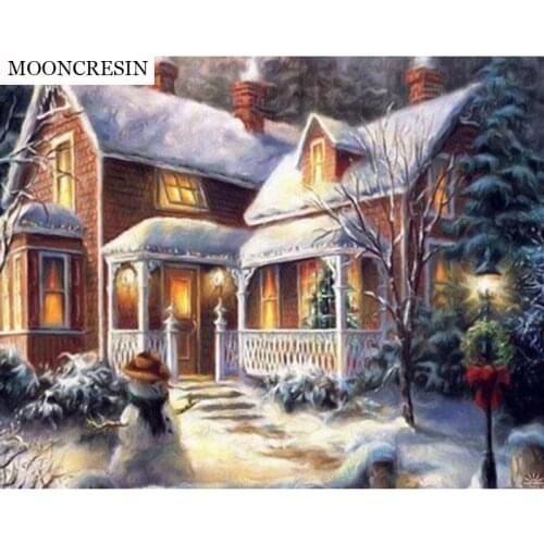 Needlework Diamond Embroidery Scenery Snow House 5D Diy Diamond Painting Cross Stitch Mosaic Arts Of Rhinestones Christmas Decor