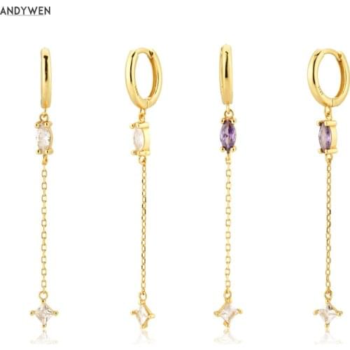 ANDYWEN 925 Sterling Silver 8.5mm Chain Oval 40MM Drop Earring Women Luxury Fashion Piercing Pendientes For Crystal Luxury