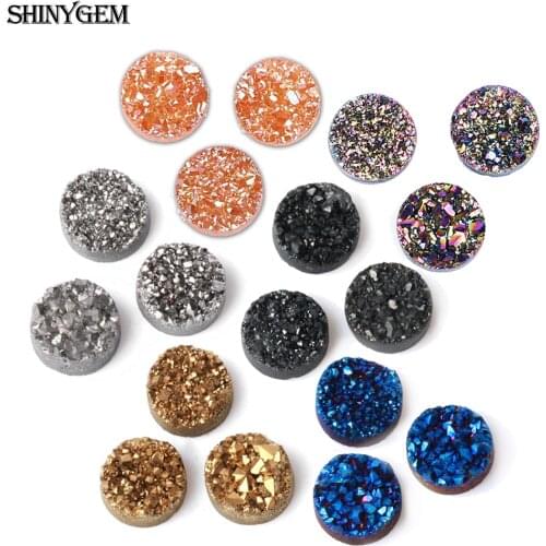 ShinyGem 5PCS 4-12mm Natural Round Crystal Druzy Stone Rainbow Geode Mineral Charm Beads For DIY Jewelry Making Rings Necklace