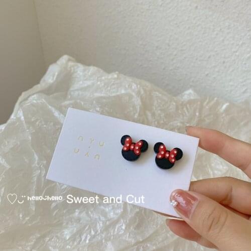 Cute Mouse Bow Earrings Stud Wholesale Black Resin Anime Fashion Jewelry Cartoon 2021 New Charm Accessories For Women
