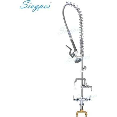 Solid Brass 4" Deck Mounted 102mm Industrial Kitchen Pre Rinse Faucet with Add-on Pot Filler & Spray Valve for Construction