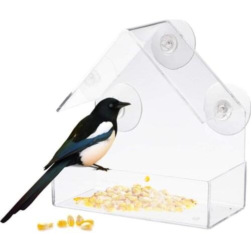 Glass Wall Mounting Suction Cup Bird Feeder Glass Door Window Windbreak Sucker Acrylic Bird House Perching Feeder Seeds Holder