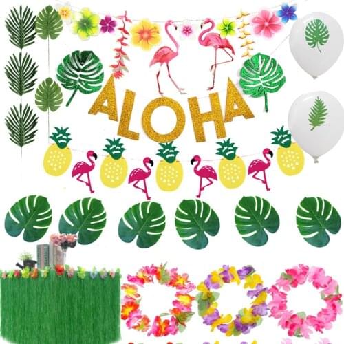 Party Bunting Banner Ballon Aloha Birthday balloon/Fruit/Flamingo Hawaiian Summer Kids Baby Shower Luau Tropical Party Supplie