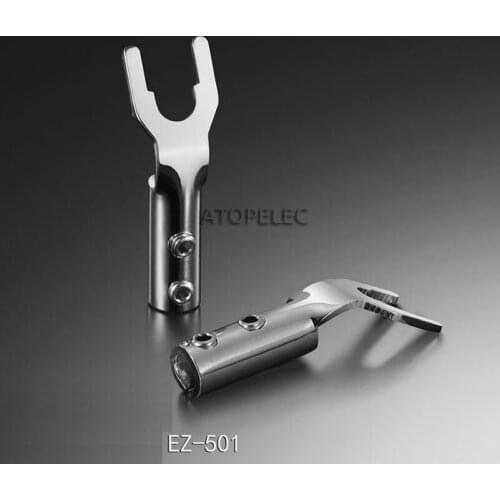 2pcs EIZZ Rhodium Plated Pure Red Copper Speaker Spade Y Fork Plug Connector Terminal Screw Fix HiFi Audio CD TV AMP