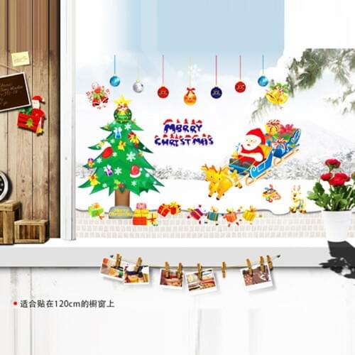DIY Santa gift tree Wall Stickers Shop Window Glass Decor Merry Christmas Decorations For Home Festival Vinyl Mural Decals