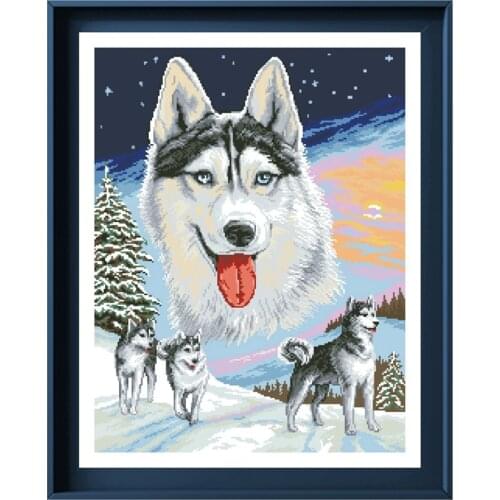 Wolves on snowy night cross stitch kits Dreampattern embroidery needlework sets 18ct 14ct 11ct white cloth DIY handmade