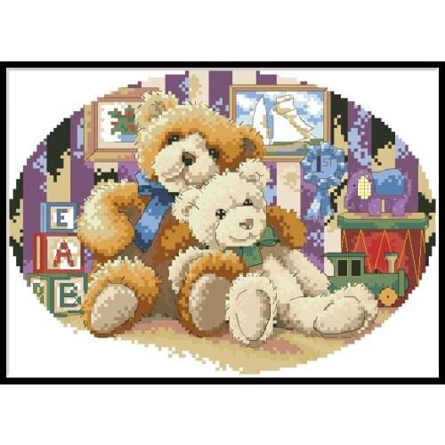 Accompany Bear Stamped Cross Stitch Patterns Kits Threads Embroidery For Needlework 11CT 14CT DIY Craft Home Decoration Painting