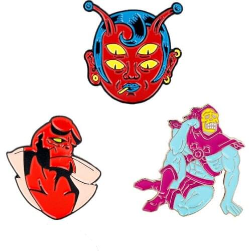 3 Styles He-Man Masters Of The Universe Skeletor Skull Enamel Brooch Punk Hellboy Badge Pin Bag Lapel Jewelry Halloween Gift