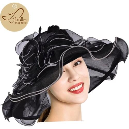 Ladies Fancy Organza Hat with Multi-color Stitching Sun hat Wedding Hat Party S10-2431