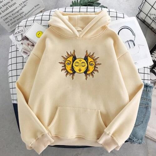 Gothic Style Hoodies Sun and Moon Print Hooded Sweatshirt Harajuku Horror Dark Oversize Ladies Sweatshirt Vintage Hoodie Bts #SR