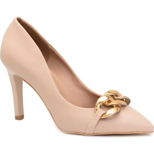 Gedikpasalı Ang 626 Beige Ten 2021 Season Summer Ladies Shoes High Heels Evening Dress Party Metal Buckle Pointed Elegant Stylish business