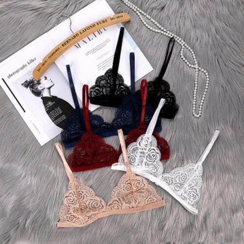 2021 1Pc Fashion French Triangle Cup Lace Bra Womens Thin Bra Without Chest Pad Sexy Lace Cutout Back Buckle Underwear Tube Top