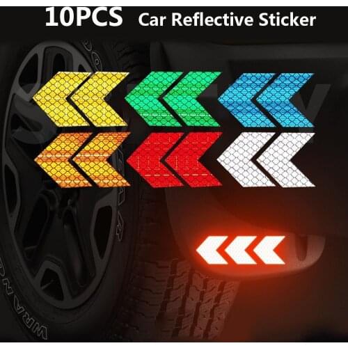 10Pcs/Set Car Sticker Reflective Arrow Sign Tape Warning Safety Sticker For Bumper Trunk Reflector Hazard Motorcycle Car Styling