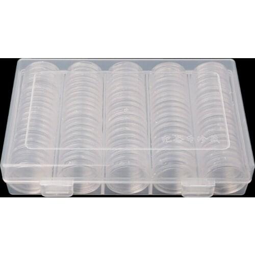 100 Coin Holder Capsules 27mm Round Box Plastic collectibles Storage Organizer P15D