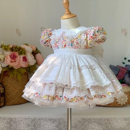 2021 Children Summer Spanish Floral Dresses For Girls Vintage Spain Ball Gowns Baby Birthday Lotia Dresses Kids Boutique Dress