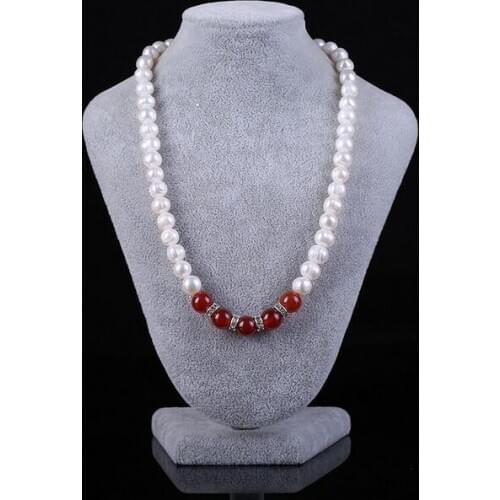 3 Color 7-8mm White Cultured Pearl + black green red Beads Necklace 18"