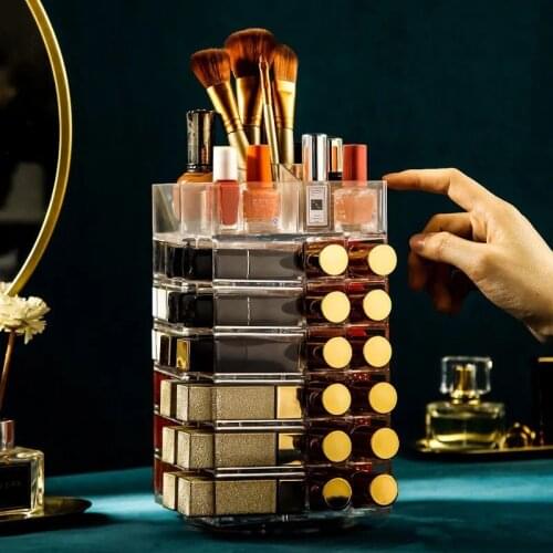48 Grid Stackable Lipstick Storage Box Transparent Makeup Organizer Acrylic Lipstick Display Stand Big Capacity Can rotate 360