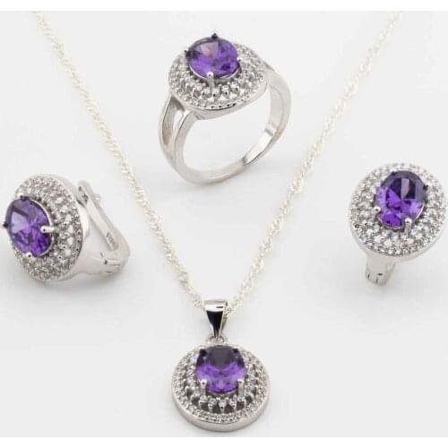 925 Sterling Silver and Purple Zircon Stones Circular Model Set