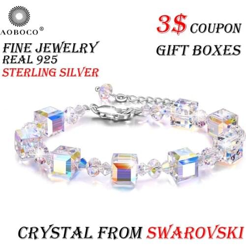 AOBOCO Bracelet Embellished With Crystal From Swarovski 925 Sterling Silver Charm Bracelet Bangle S925 Jewelry Mothers Day Gift