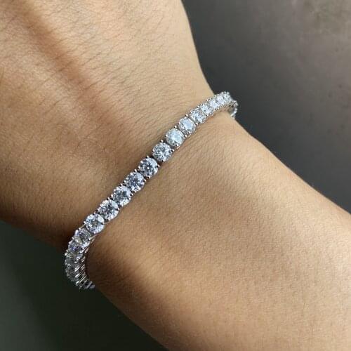 Mosangnai 4 MM Round Cut 925 Sterling Silver White Gold Plated D VVS1 Moissanite Diamond Tennis Chain Bracelet
