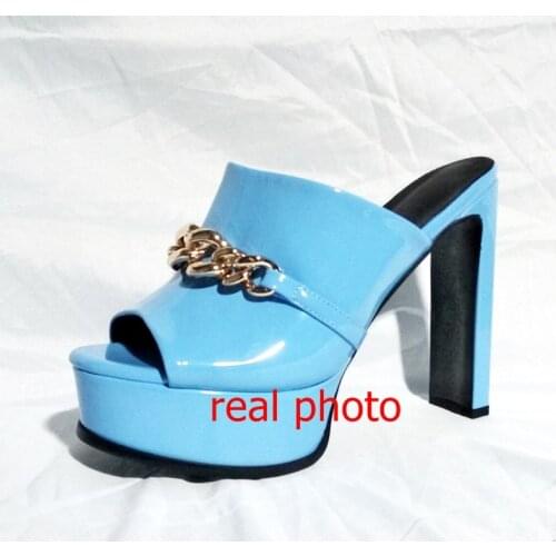 Brand summer shoes platform high heels wedge chains sandals women shoes woman party sandals sexy high heels leather slingback