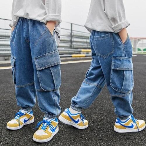 Newest Autumn Winter Kids Boys Pants Cotton Solid Cargo Pants Teenage Boy Multi-Pocket Trousers Casual Pants Streetwear 4-15 Yrs