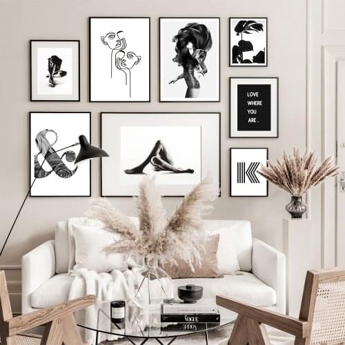 Black White Poster Leaves Figure Canvas Painting Line Wall Art Print Quote Modern Picture For Living Room On The Wall Home Decor