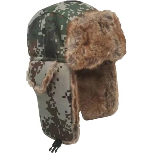 DT066 Bomber Hats Winter Men Warm Russian Ushanka Hat with Ear Flap cotton Leather Fur Trapper Cap Earflap