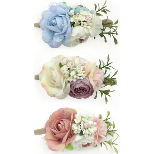 Flower Baby Headbands For Girls Nylon Elastic Hair Band Handmade Bundle Toddler Headdress Newborn Hair Accessories Bandeau