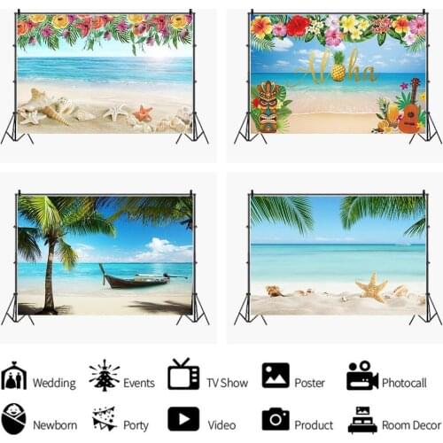 Summer Beach Seaside Aloha Photograhy Backgrounds Tropical Hawaii Blue Sky White Clouds Kids Family Backdrop Newborn Baby Shower