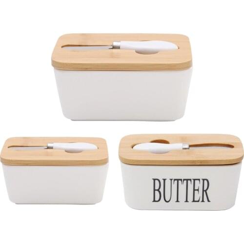 Airtight Butter Dish with Knife Porcelain Butter Keeper Container with Lid