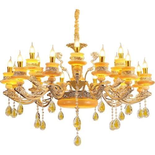 Living Room Modern Crystal Chandelier Natural Jade Lighting LED Candle Light Crystal Pendants for Chandeliers Lamp Ceiling