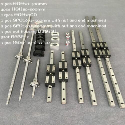 HGr20 Square Linear guide rail 6 set HGR20+ballscrew SFU1605 300/600/600+BK12 BF12+jaw Flexible Coupling Plum Coupler CNC parts
