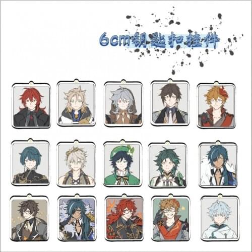 Game Genshin Impact Venti Ganyu Xiao Diluc Keqing Klee Square Acrylic Keychain Cartoon Figure Bag Pendant Keyring Toy Gift