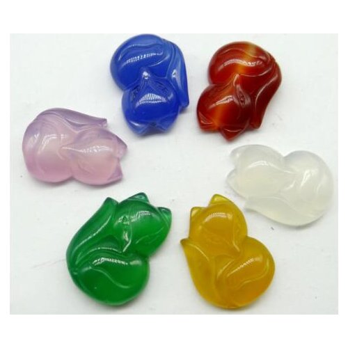 Natural stone purple red Chalcedony agates stone hand-carved fox pendant Gems for diy jewelry Making necklace Accessories 6pcs