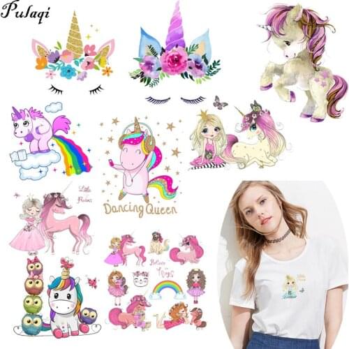 Pulaqi Exquisite Unicorn Heat Transfer Sticker Stripe On The Back Decorations For Clothes Patches Iron 3d Patches For Clothing H