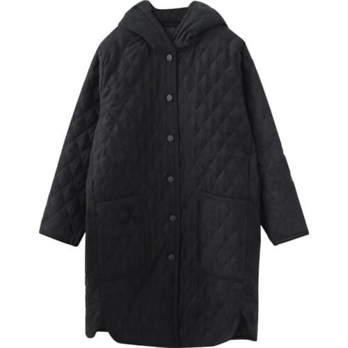 Lightweight Womens Cotton Coat Thickened Mid-length Hooded Loose Warm Single-breasted Solid color Cotton Coat Winter New D12