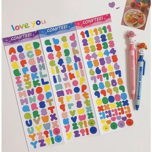 Ins Hot Color Cute Alphanumeric Stickers Diary Hand Account Card DIY Decoration Stationery For School Adhesive Paper Stickers