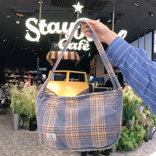 Fashion Womens Canvas Tote Shoulder Large Foldable Shopping Bag Plaid Girls Student High Quality Handbag Sac Cabas