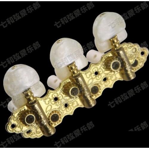 A set of 2 Pcs Golden Classical Guitar String Tuning Pegs Keys Tuners Machine Heads With Half round White Pearl Tip BZBY-GD-01