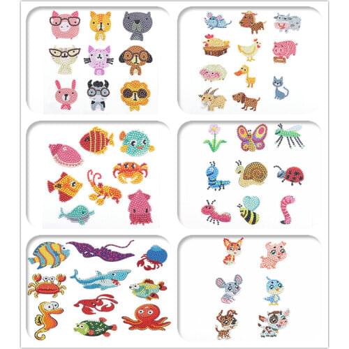 New DIY Animals Kids Round Diamond Painting Stickers Full Drill Diamond Painting Kits Embroidery Cross Stitch Manual DIY Tools