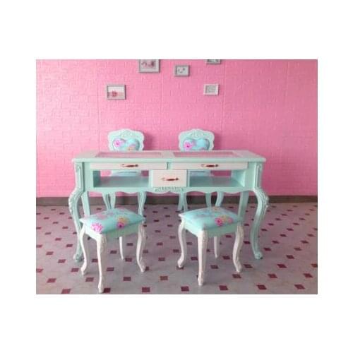 American nail table and chair set combined with single and double three-person nail table glass economical nail shop nail table