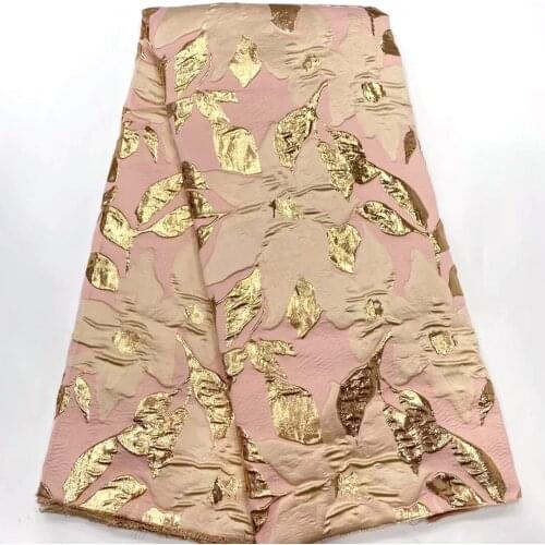 Latest Gold Brocade Jacquard Fabric 2021 African Lace Fabric High Quality Embroidery Nigerian Lace Fabric 5 Yards for Dress M496