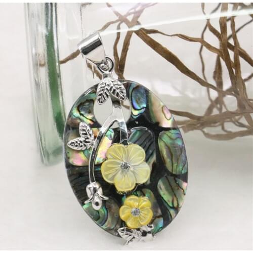 Outlet New Natural Abalone Shell Oval Inlaid Flower Necklace Pendant Craft Simple Style Womens Gift DIY Fashion Jewelry Y587