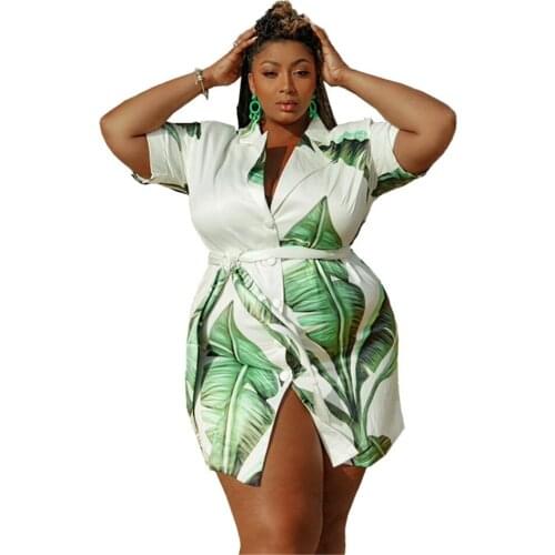 New Plus Size Women Clothing Suit Dress Notched Short Sleeve Beach Style Mini Dresses Fashion Mini Dress Wholesale DropShipping