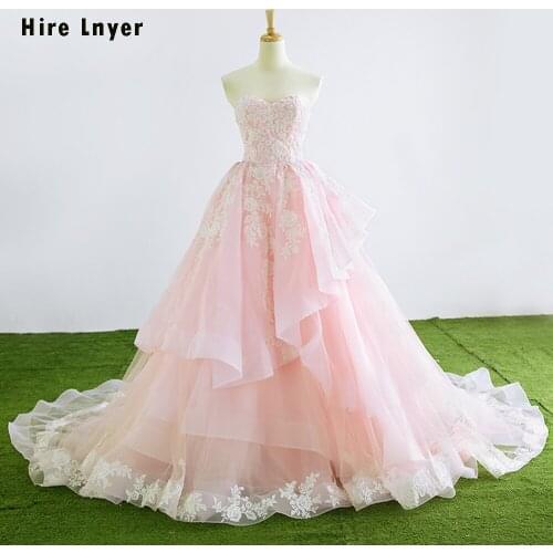 New Arrive China Bridal Gowns Aliexpress Login Bruidsjurken Appliques Pink Satin A-line Wedding Dress Mariage