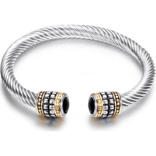 New Designer Double Color Bracelet for Men Titanium Cable Stainless Steel Cuff Bangle Semi-Precious Stone Luxury Charms Jewelry