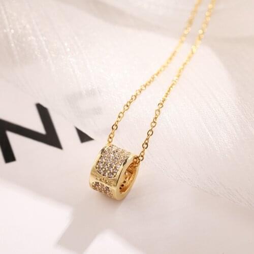 New Fashion Luxury Full Zircon Inlaid Cylinder Pendant Stainless Steel Women Necklaces Trendy Elegant Female Wedding Jewelry